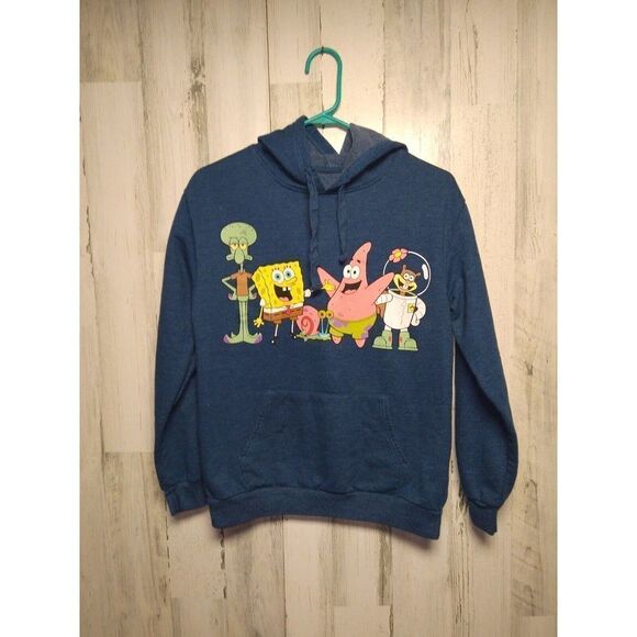 SpongeBob SquarePants Medium Blue Juniors Graphic Pullover Hoodie Sweatshirt - Picture 1 of 3
